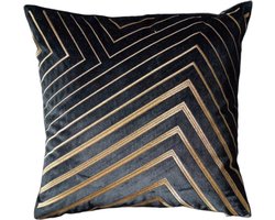 Velvet Kussen Glam Lines – Zwart – Goud – 45 x 45 cm (incl. vulling)