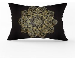 Velvet Kussenhoes 30x50 - Gold Mandala op zwart- Fluweel Sierkussenhoes