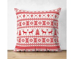 Velvet kussenhoes - 45x45 cm - Kerst rode rendieren - Christmas - Kussenloop - Kussenhoesjes
