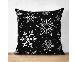 Velvet Kussenhoes - 45x45 - Witte sneeuwvlokken op zwart - Kussensloop - Kerst decoratie - Kussenhoesjes