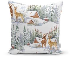 Velvet Kussenhoes - 50x50 - Besneeuwde bergen - Kussensloop - Kerst decoratie