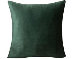 Velvet kussenhoes Donkergroen - 45x45 cm. - fluweelachtig - zacht kussen - groen - met rits - luxe kussens