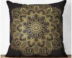 Velvet kussenhoes - Gold Mandala op Zwart - 45x45 cm - Kussenloop