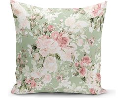 Velvet Kussenhoes - Pastel Roze Bloemen- 45x45 - kussensloop - Aan beide zijdig bedrukt
