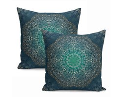 Velvet Kussenhoes set van 2 - 45x45 cm - Gold mandala - Aan beide zijdig bedrukt
