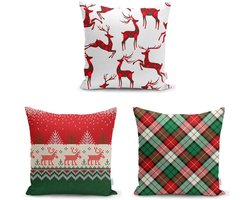Velvet Kussenhoes set van 3 stuk - 50x50 Kerst Kussensloop - Kerst & Christmas - De Groen Home