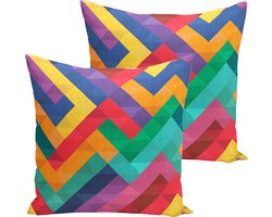 Velvet kussenhoesjes - Kussenhoes set van 2 - 45x45 - Gekleurde rechthoeken - Fluweel kussensloop - Aan beide zijden bedrukt