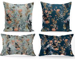 Velvet Kussenhoesjes - Kussenhoes set van 4 - 45x45 & 30x50 - Bloemen - Kussensloop - Aan beide zijden bedrukt