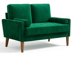 Velvet Loveseat – Kleine Bank – Moderne Settee – Fluwelen Sofa – Tufted Couch – Groen – Compact Formaat 121x77x87 cm – Stevige Spons Zitkussens