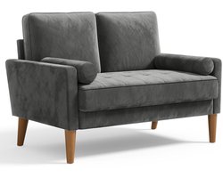 Velvet Loveseat – Kleine Bank – Moderne Sofa – Tufted Zitzetel – Settee – Compact Formaat – Duurzaam Hardhouten Frame – Zachte Grijze Velvet