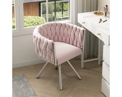 Velvet Makeup Chair – Swivel Stoel – Bureaustoel – Lounge Stoel – Fauteuil – Roze Kleur – Luxe Fluwelen Bekleding – Vier Metalen Poten