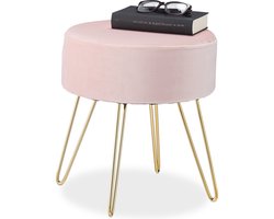 velvet poef - 40 cm hoog - rond - goudkleurige poten - modern - fluweel - roze