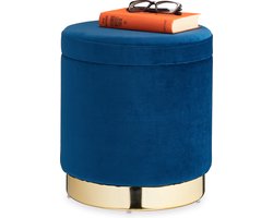 velvet poef met opbergruimte - tot 150 kg - fluweel - blauw-goud