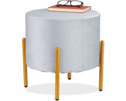 velvet poef - metalen pootjes - 39 x 37 cm - tot 100 kg - grijs-goud