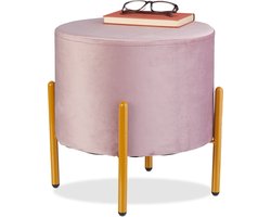 velvet poef - metalen pootjes - 39 x 37 cm - tot 100 kg - roze-goud