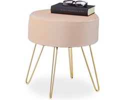 velvet poef - op hairpin poten - 40 cm hoog - voor kaptafel of bank - beige