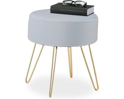 velvet poef - op hairpin poten - 40 cm hoog - voor kaptafel of bank - grijs