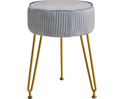 Velvet Ronde Voetenbank Krukje Ottoman, Make-up Kaptafel Krukje, Bijzettafel, Fluweel Dressoir Stoel, Poef Bank Krukje, Gouden Stalen Poten, Blauw Grijs LG-30H