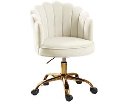 Velvet Schelp Bureaustoel Crème met Goudkleurig onderstel