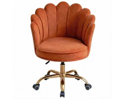 Velvet Schelp Bureaustoel Oranje/Roest met Goudkleurig onderstel
