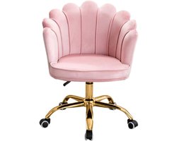 Velvet Schelp Bureaustoel Roze met Goudkleurig onderstel