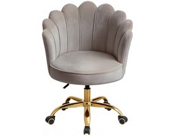 Velvet Schelp Bureaustoel Taupe met Goudkleurig onderstel