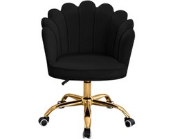 Velvet Schelp Bureaustoel Zwart met Goudkleurig onderstel