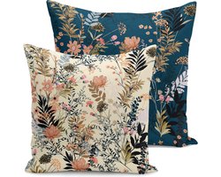 Velvet Sierkussen set van 2 - 45x45 - Bloemen - Inclusief binnenkussen - Aan beide zijdig bedrukt