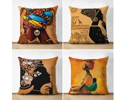 Velvet Sierkussen set van 4 - 45x45 cm - Inclusief binnenkussen - Afrika - Aan beide zijdig bedrukt