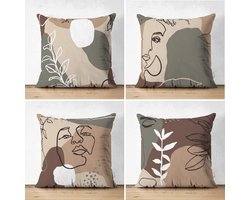 Velvet Sierkussen set van 4 - 50x50 cm - Modern vrouwengezicht - Inclusief binnenkussen