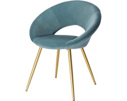Velvet Stoel - Turquoise - Eetkamerstoel - Met armleuning - Vergaderstoel - Gouden Metalen poten - Set van 1 - Zithoogte 47cm
