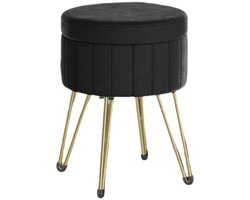 Velvet Stool - Opslag Ottoman - Ronde stoelkruk - Zeer elastisch schuim - 39 cm x 44,4 cm - Zwart