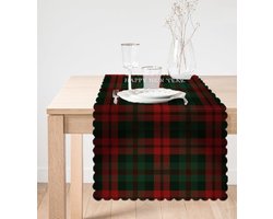 Velvet textiel tafelloper - 45x135 cm - Kerstdecoratie voor binnen - Merry Christmas op Donkerrode plaid