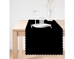 Velvet textiel Tafelloper - Effen Zwart - Runner 45x135cm - Tafel decoratie woonkamer - Tafellaken - Tafelkleed - Kleed