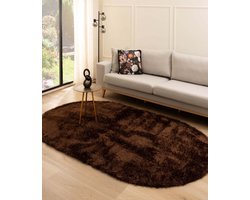 Velvet vloerkleed ovaal - Posh donkerbruin 120x180