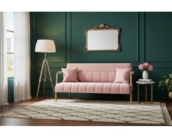 VelvetDream Luxe Roze Tweezitsbank Loveseat – Ganeey – Moderne 2-Zitsbank met Metalen Poten & Lendenkussens – Compacte Stoffen Bank voor Woonkamer, Slaapkamer & Thuiskantoor – 143,5 cm Breed – Comfortabel & Eenvoudig te Monteren-Ganeey