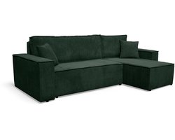 VENASI MÖBEL Hoekbank HUGO met Slaapfunctie – Hoekbank met Bedfunctie in Groene Corduroy Stof – Flexibele Ottomane voor Links of Rechts, Modern Design