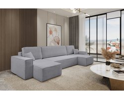 VENASI MÖBEL U-vormige Hoekbank HUGO met Slaapfunctie - Comfortabele Bank in Lichte Grijze Kleur, Ideaal voor Kleine Ruimtes