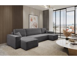 VENASI MÖBEL U-vormige Hoekbank HUGO met Slaapfunctie - Comfortabele Bank in Lichte Grijze Kleur, Perfect voor Kleine Ruimtes