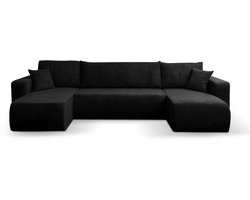 VENASI MÖBEL U‑vormige Hoekbank zwart met Slaapfunctie, Opbergvak en Stijlvolle Cordstof Bekleding – Comfortabele Bank voor Woonkamer