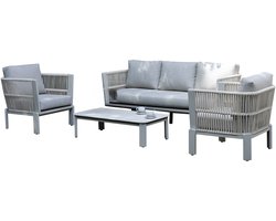 Veneto stoel bank loungeset 4 delig aluminium latte zand rope
