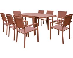 VENEZIA uittrekbare tuinset 90/180 in terracotta textilene 8 zits - terracotta aluminium