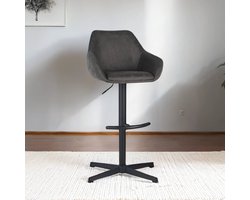 Venom Barkruk Antraciet Eco-leer - Verstelbare Draaibare Barstoel met Armleuning