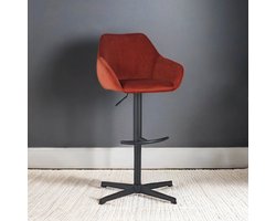 Venom Barkruk Copper Velvet - Verstelbare Draaibare Barstoel met Armleuning