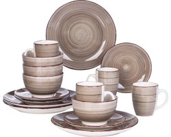 Venori Keramisch servies - Taupe servies - 16-delig - 4 persoons serviesset - Dinerbord - Dessertbord - Kom - Mok