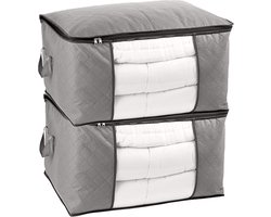 Venster Opbergtas - Set van 2 Opvouwbare Organizers - Versterkte Handgreep & Stevige Ritssluiting - voor Kleding, Beddengoed, Dekbedden, Kussens - 90L - Grijs
