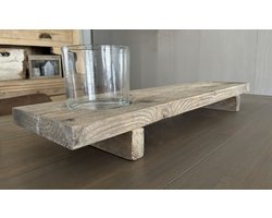 Vensterbank plank - Met glazen vaas - Verzonken houder - Tafelplank - Gebruikt hout - 70x19,5x8 cm