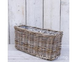 Vensterbankmand - Langwerpig - Lengte 50cm - Riet - Rotan - Grey - Met plastic voering