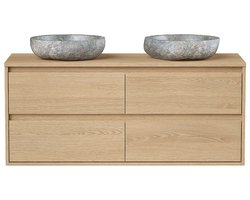 Vente-unique Badkamermeubel met dubbele wastafel van steen - Eikenfineer - 120 cm - MILIPAM
