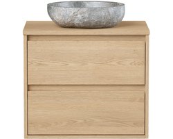Vente-unique Badkamermeubel met opzetwastafel in steen - Eikenfineer - 60 cm - MILIPAM